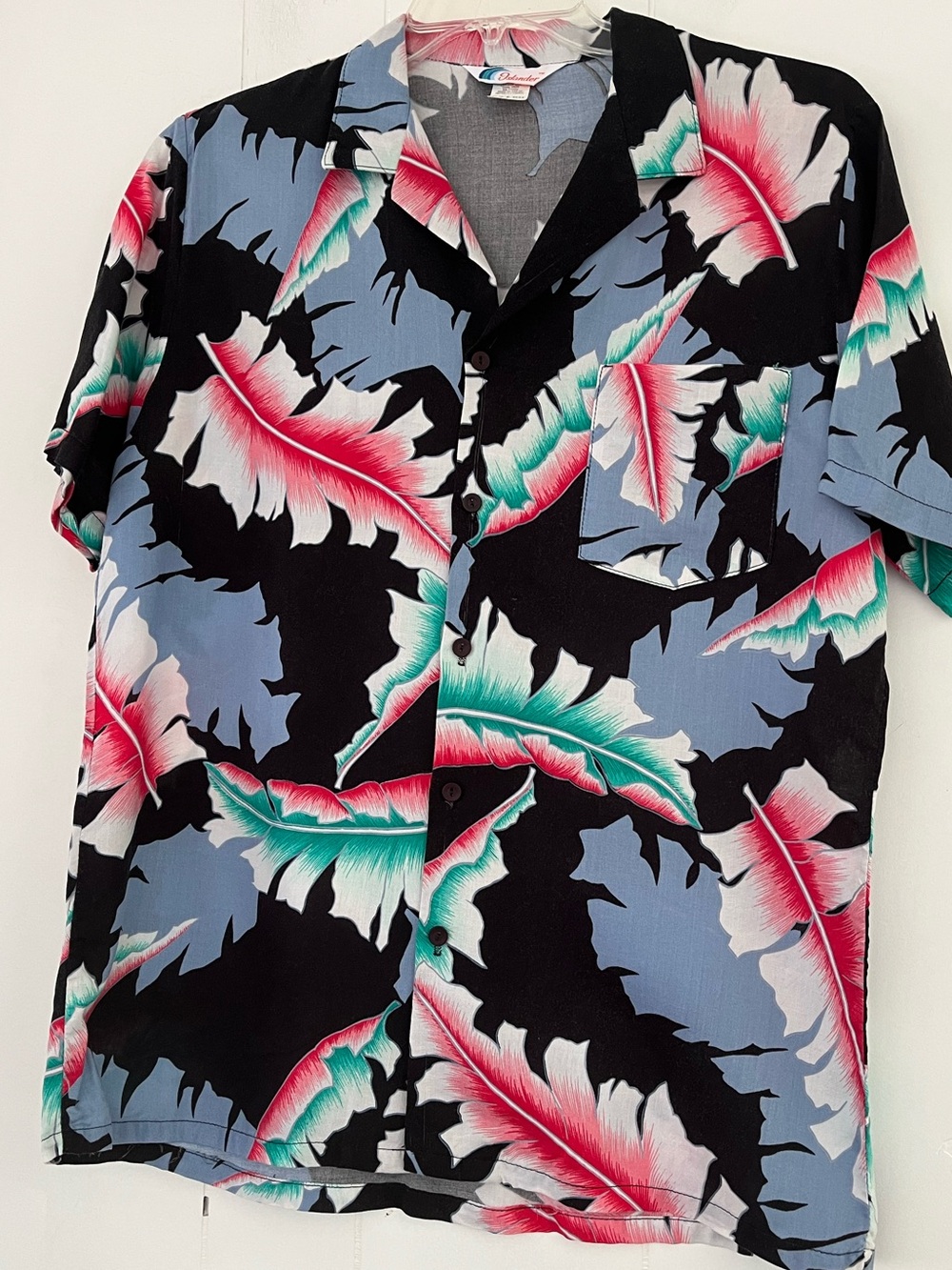 VTG Islander Hawaiian Shirt Black Blue Pink FloralTropical Aloha Large 70’s 80’s